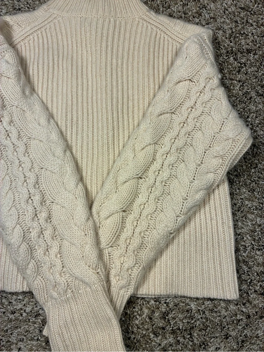 J.Crew 100% Cashmere Chunky Cream Cable Knit Mock Neck Sweater